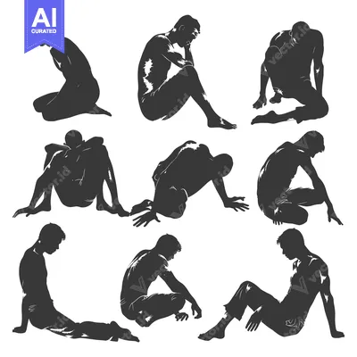 Aset desain premium: Collection of Silhouette Illustrations of a Man Sitting in Various Pos