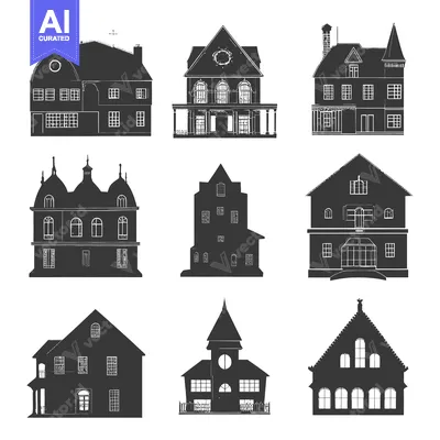 Collection of Silhouette Illustrations of Different Styles of Houses