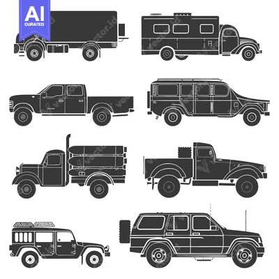 Aset desain premium: Collection of Silhouette Images of Various Trucks and SUVs