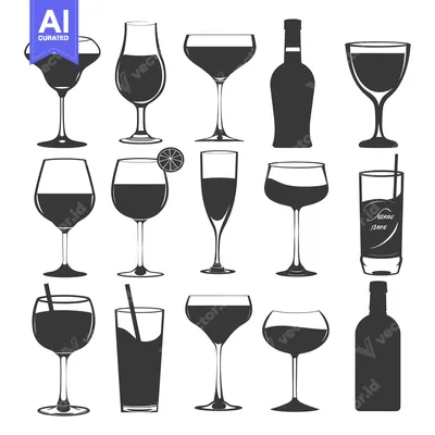 Collection of Silhouette Images of Wine Glasses and Bottles