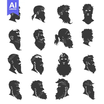 Aset premium populer: Collection of Silhouette Portraits of Bearded Men