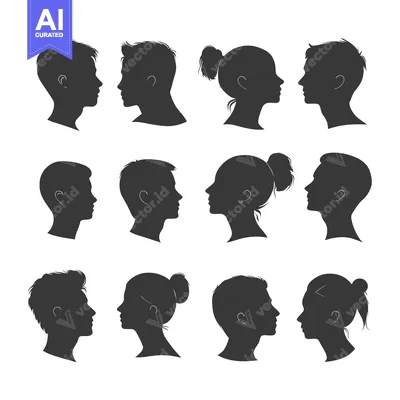 Aset desain premium: Collection of Silhouette Profiles of Male and Female Faces