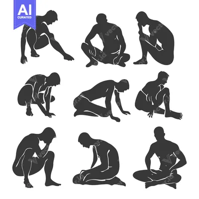 Aset desain premium: Collection of Silhouettes Depicting Men in Various Sitting Poses