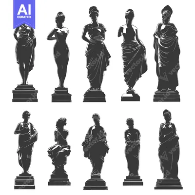 Aset desain premium: Collection of Silhouettes of Classical Female Statues