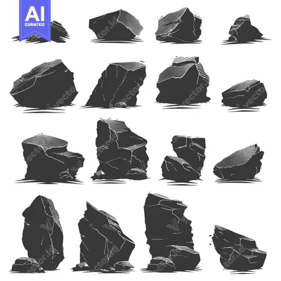 Aset desain premium: Collection of Silhouettes of Cracked and Jagged Rocks