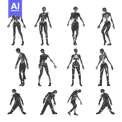Aset premium populer: Collection of Silhouettes of Decaying Zombies in Various Poses