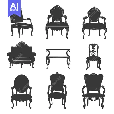 Aset premium populer: Collection of Silhouettes of Ornate Chairs and a Table