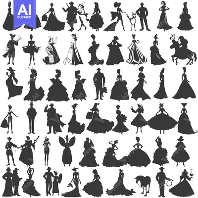 Aset premium populer: Collection of Silhouettes of People in Elegant Attire