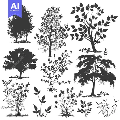 Aset premium populer: Collection of Silhouettes of Trees and Bushes