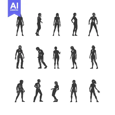 Aset desain premium: Collection of Silhouettes of Undead Zombies in Various Poses