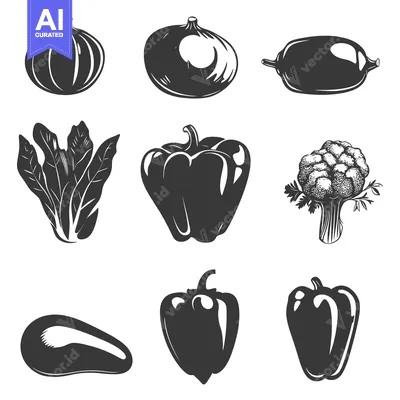 Aset premium populer: Collection of Silhouettes of Various Vegetables