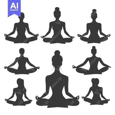 Premium design asset: Collection of Silhouettes of Women in Lotus Meditation Pose