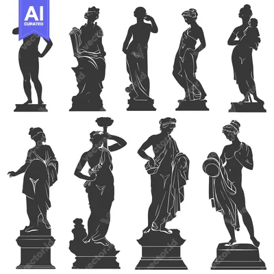 Aset premium populer: Collection of Silhouette Statues of Women in Grecian Dress