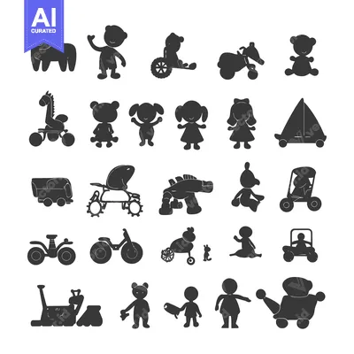 Aset premium populer: Collection of Silhouette Toy Icons for Children