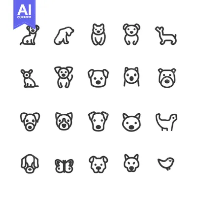 Collection of Simple Black and White Animal Outline Icons