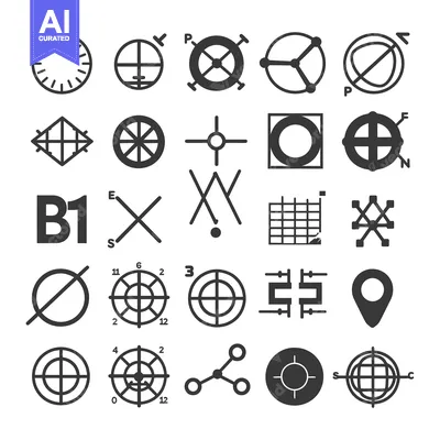 Aset desain premium: Collection of Simple Black and White Circular and Geometric Target Ico