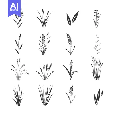 Premium design asset: Collection of Simple Black and White Grass and Plant Silhouettes