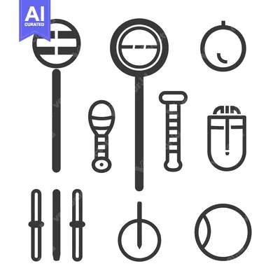 Aset desain premium: Collection of Simple Black and White Icons with Round Shapes
