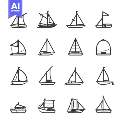 Aset desain premium: Collection of Simple Black and White Sailboat Icons