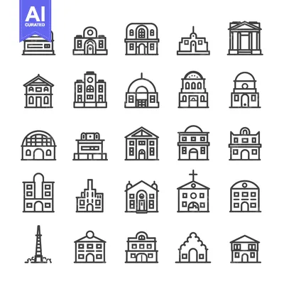 Aset desain premium: Collection of Simple Building Line Icons