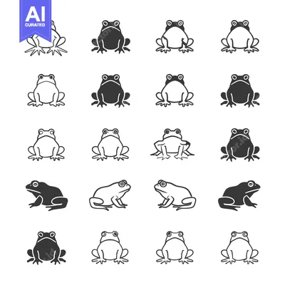 Aset desain premium: Collection of Simple Frog Illustrations in Various Poses