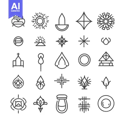 Aset premium populer: Collection of Simple Geometric Line Art Symbols and Icons