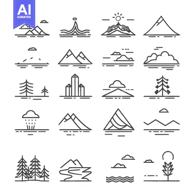 Aset premium populer: Collection of Simple Line Art Landscape Illustrations