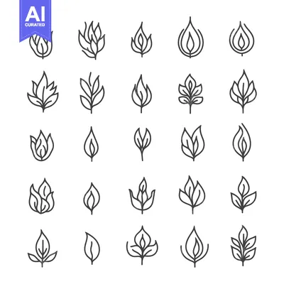 Aset desain premium: Collection of Simple Line Art Leaf Icons