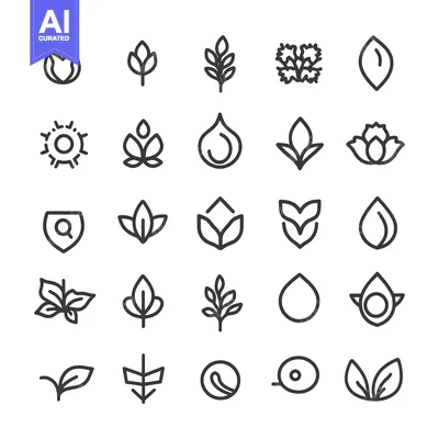 Premium design asset: Collection of Simple Line Art Plant and Leaf Icons