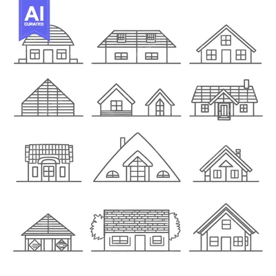 Aset premium populer: Collection of Simple Line Drawings of Houses