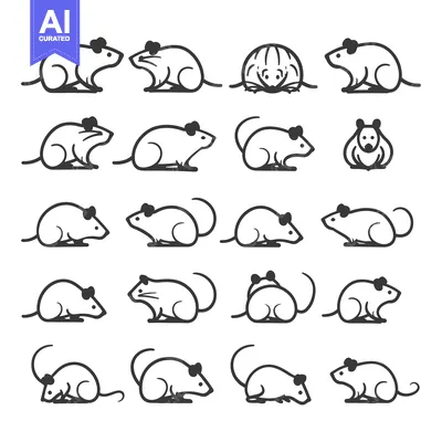 Aset premium populer: Collection of Simple Line Drawings of Mice in Various Poses