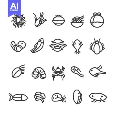 Collection of Simple Line Drawings of Seafood