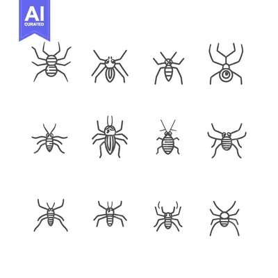 Aset premium populer: Collection of Simple Line Drawings of Spiders and Bugs