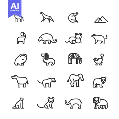 Aset premium populer: Collection of Simple Line Drawings of Various Animals