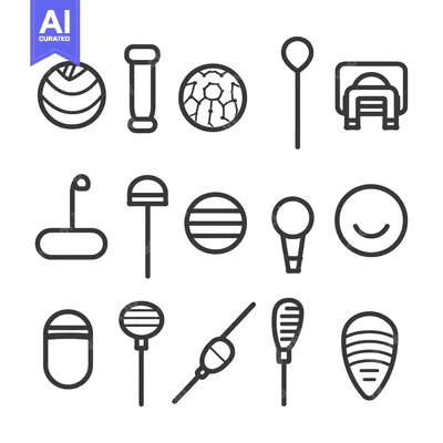 Aset desain premium: Collection of Simple Line Drawings of Various Balls and Sports Equipme