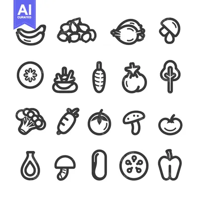 Aset premium populer: Collection of Simple Line Drawings of Various Fruits and Vegetables