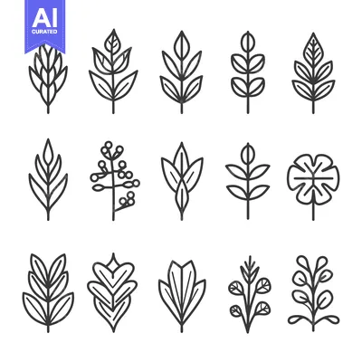 Premium design asset: Collection of Simple Line Drawn Floral Elements