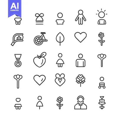 Popular premium asset: Collection of Simple Line Icons Depicting People, Hearts, Flowers, and