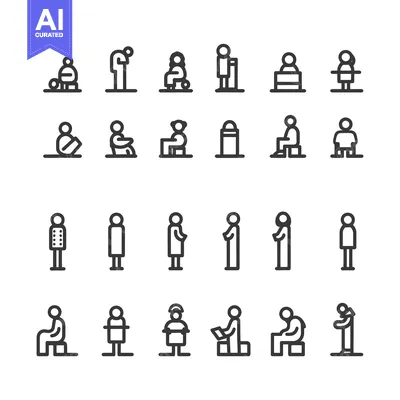 Aset premium populer: Collection of Simple Line Icons Depicting People in Different Poses