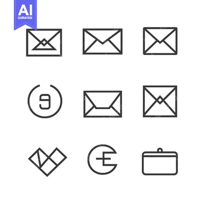 Aset premium populer: Collection of Simple Line Icons Featuring Envelopes, Wallet, and Curre