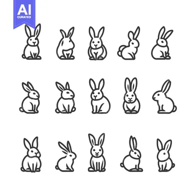 Aset desain premium: Collection of Simple Outline Bunny Illustrations