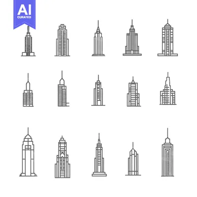Aset premium populer: Collection of Simple Skyscraper Line Drawings