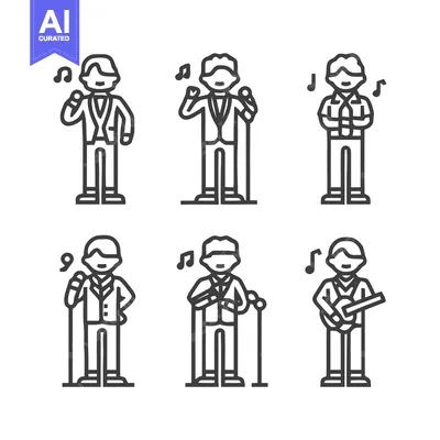 Line art illustrations of singing people with musical notes.
