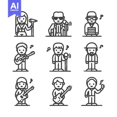 Premium design asset: Musical Performers - A Collection of Line Art Illustrations.