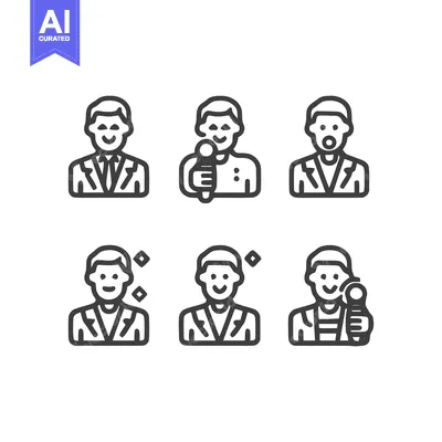 Aset desain premium: Set of six vector icons of people in various poses and situations.