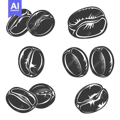 Aset desain premium: Collection of Six Black and White Coffee Beans