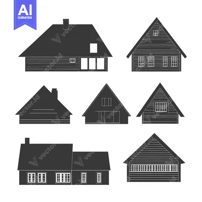 Popular premium asset: Collection of Six Black and White House Silhouettes