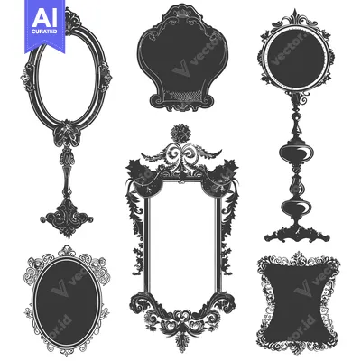 Aset premium populer: Collection of Six Ornate Black and White Frames