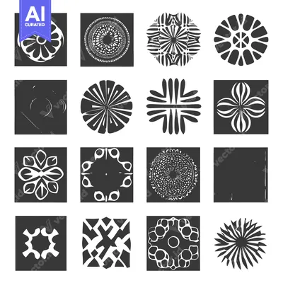 Aset premium populer: Collection of Sixteen Abstract Circular and Geometric Shapes in Black