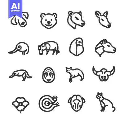 Aset premium populer: Collection of Sixteen Animal Outline Icons